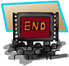 illustration of a move screen with the word 'end' on it